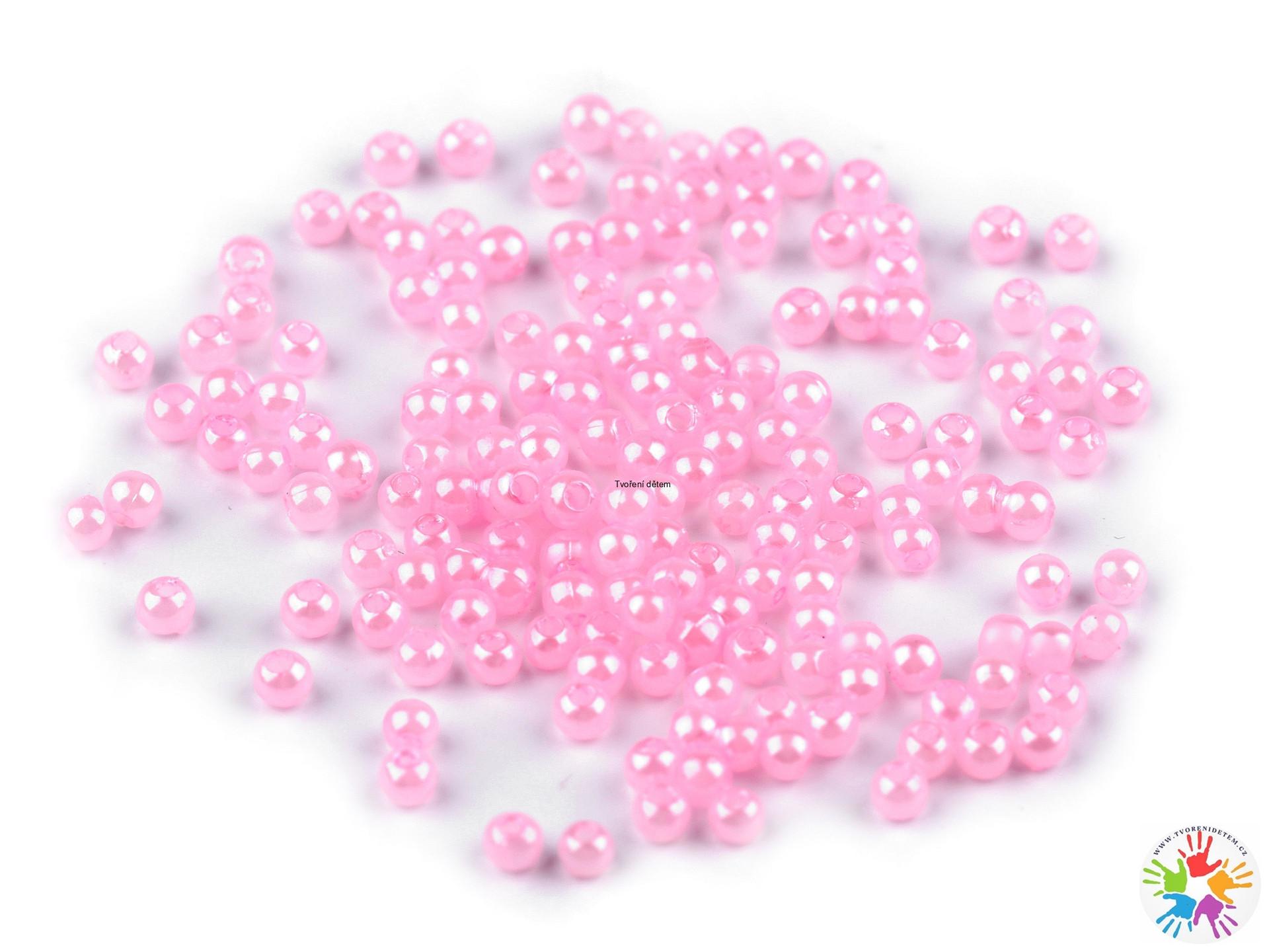 Korálky / perly Glance Ø3 mm  voskové plastové - růžová světlá