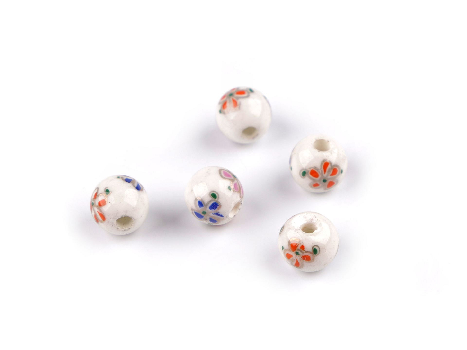 Korálky porcelánové s barevnými květy Ø8 mm