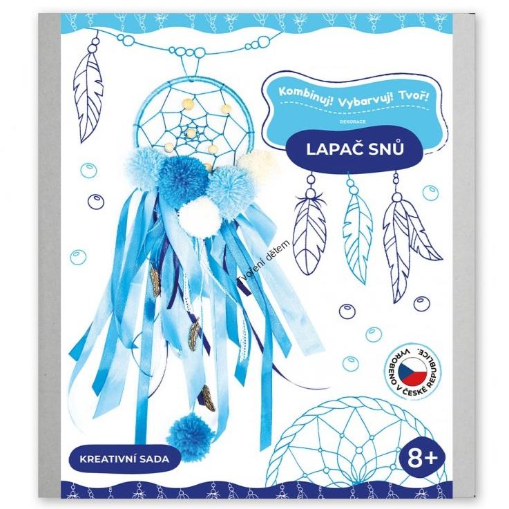 Kreativní sada - Lapač snů modrý s bambulemi