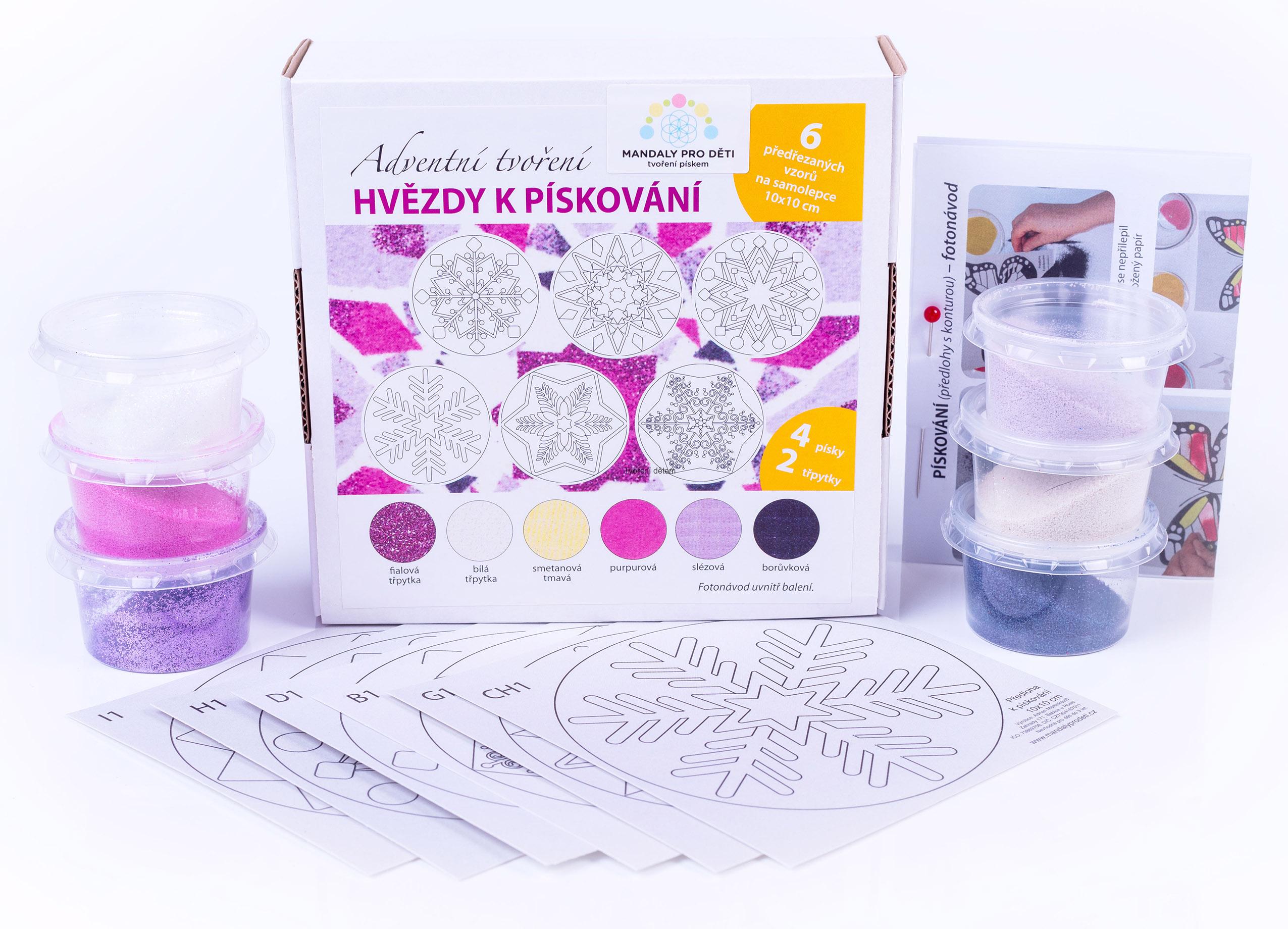 Pískovací sada Vánoční hvězdy FIALOVORŮŽOVÉ