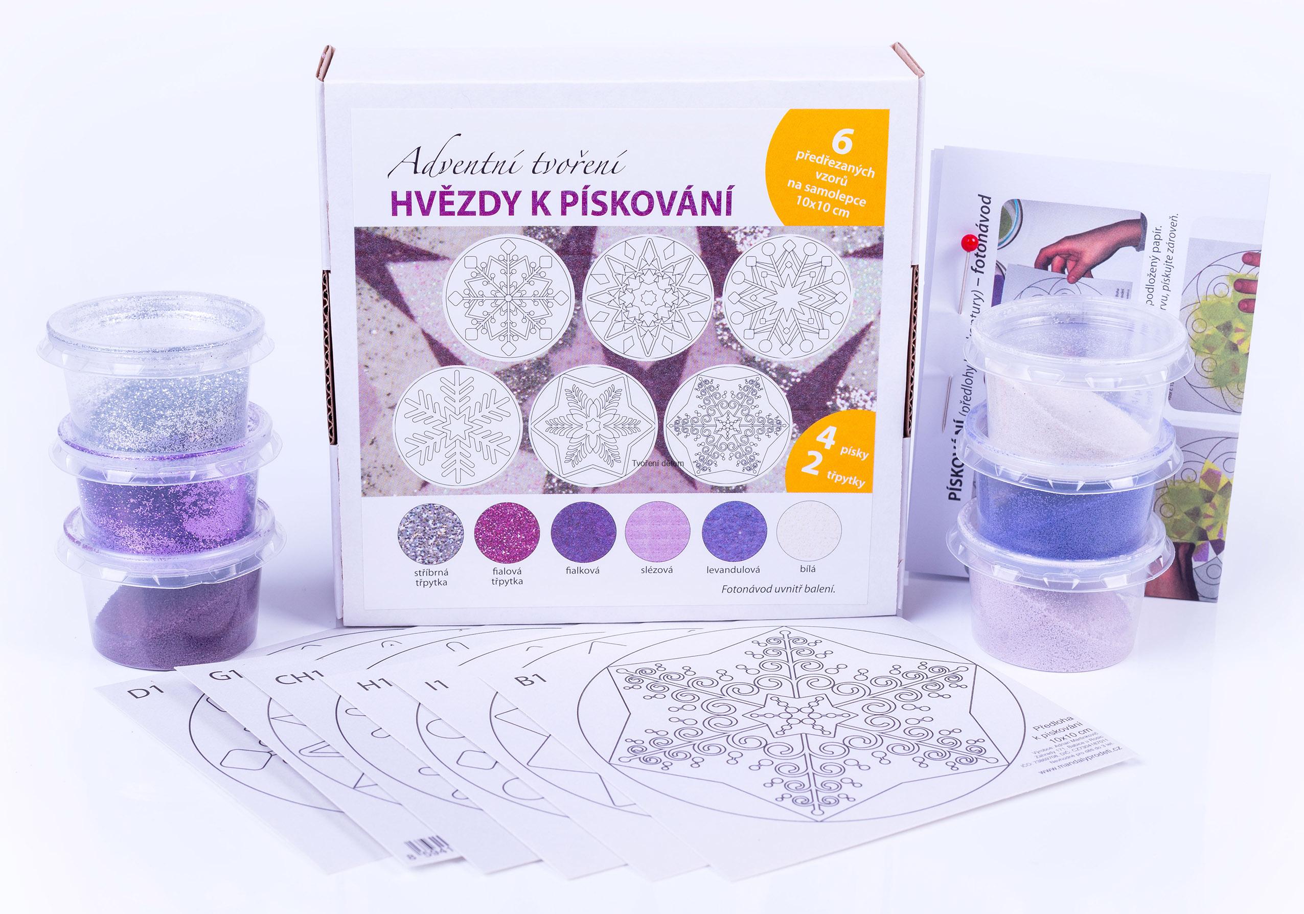 Pískovací sada Vánoční hvězdy FIALOVOSTŘÍBRNÉ 