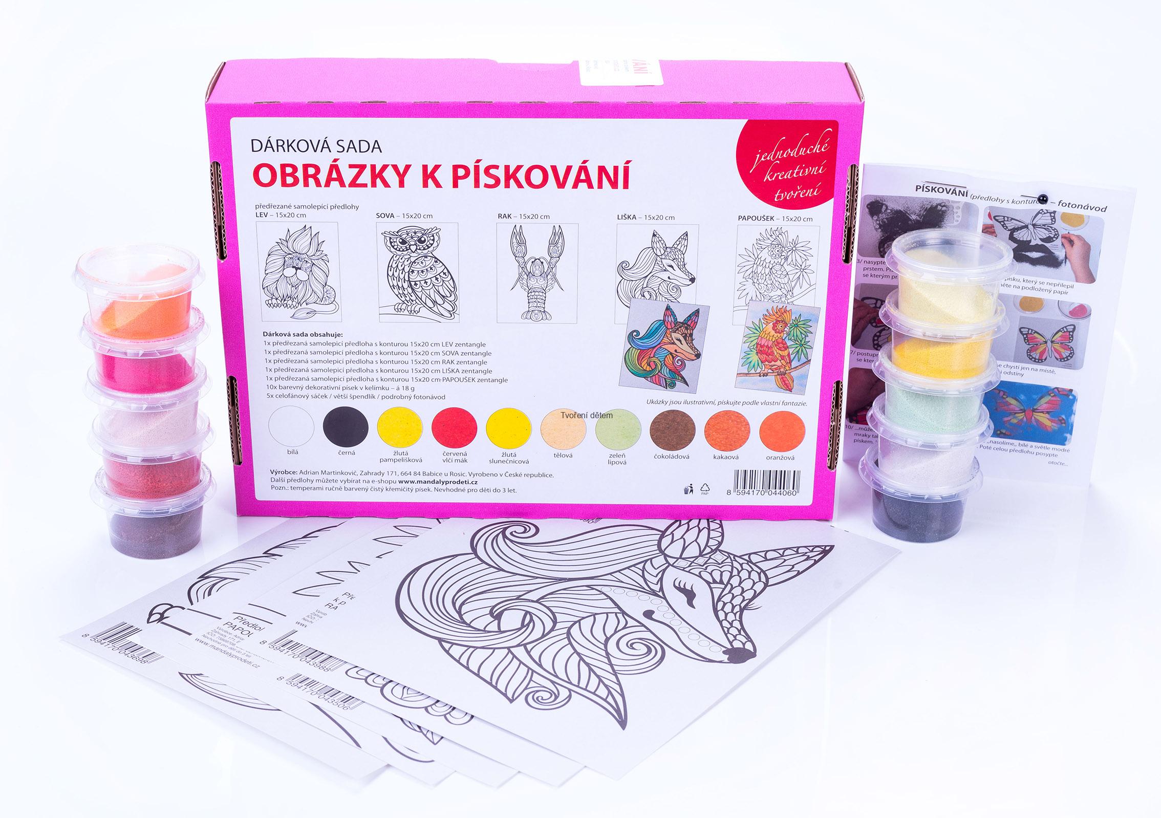 Pískovací sada LEV, SOVA, RAK, LIŠKA, PAPOUŠEK 