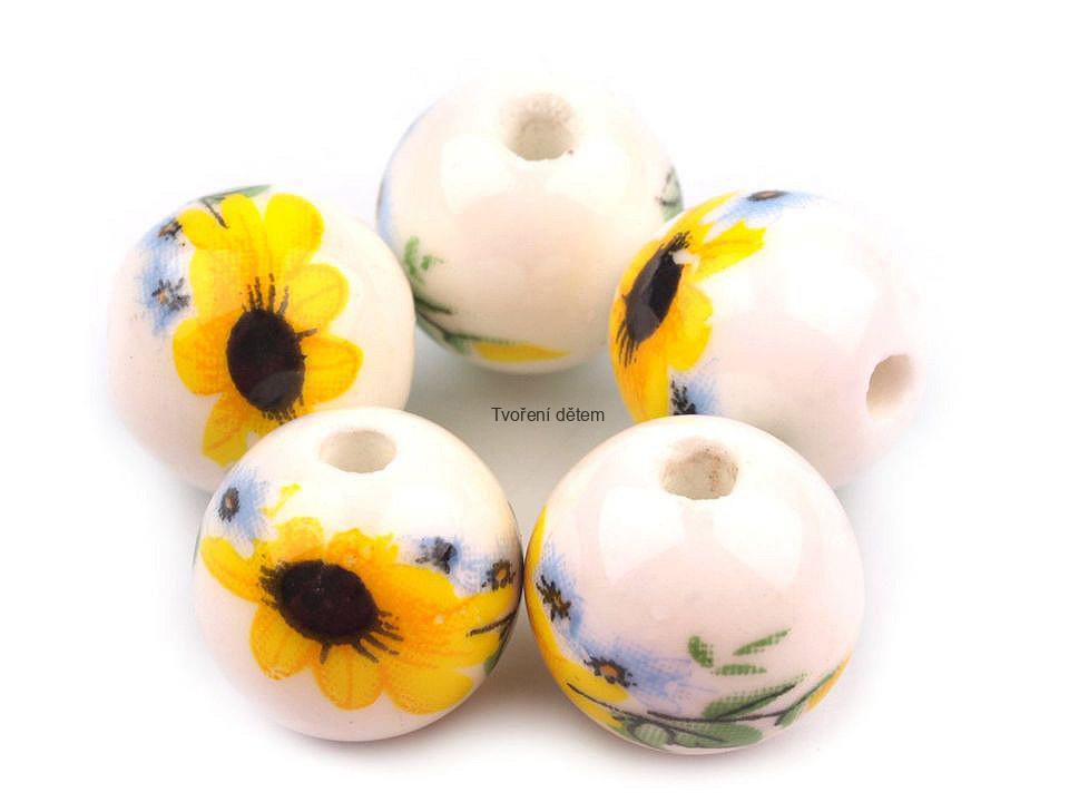 Porcelánové korálky s květy Ø12 mm žlutá