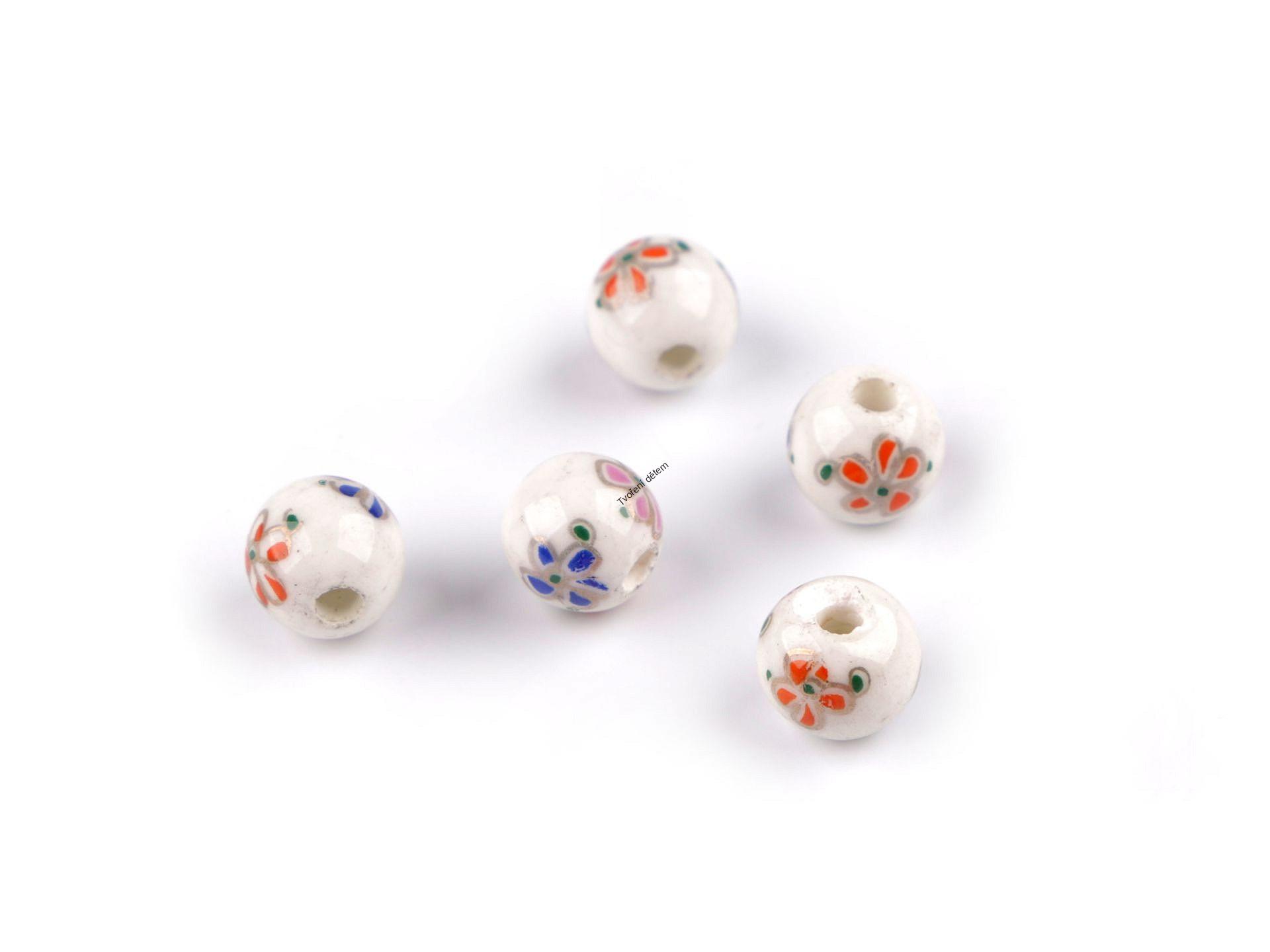 Korálky porcelánové s barevnými květy Ø8 mm